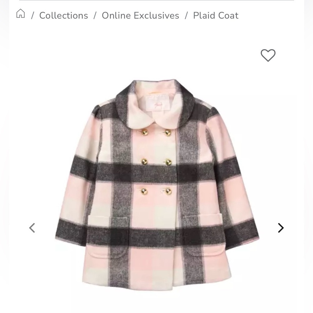 Janie and Jack Pink and Gray Plaid Double-Breasted Pea Coat